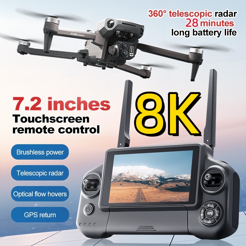 Drone Gps Mount - 8K 3-Achsen-Gimbal Bürstenloser 7,2-Zoll-Touchscreen FPV-Fernbedienung Quadcopter
